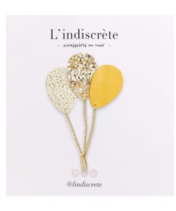 Broche ballon – Moutarde, Or & Paillettes